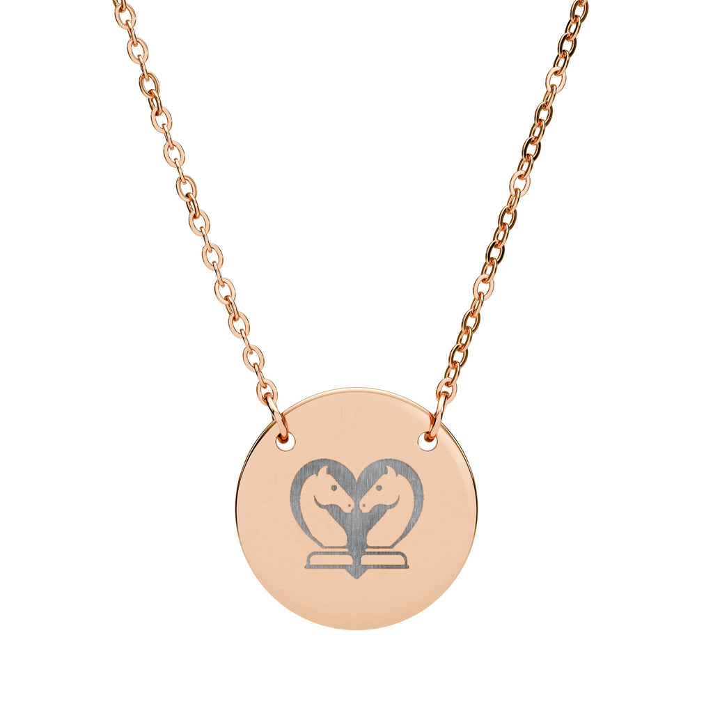 Circle Necklace with Engraved Chess Heart Design